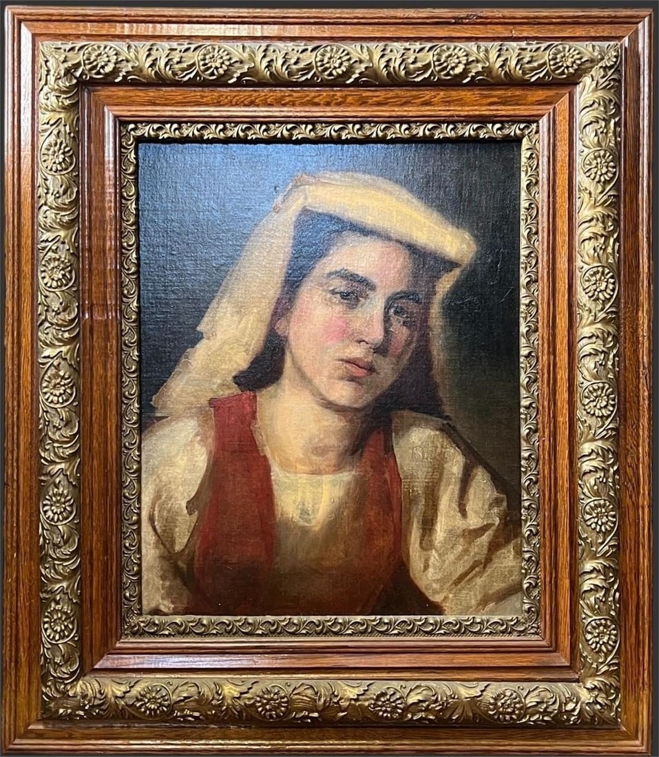 Antique Oil Portrait of Young Woman, Ornate Frame (1 of 5)