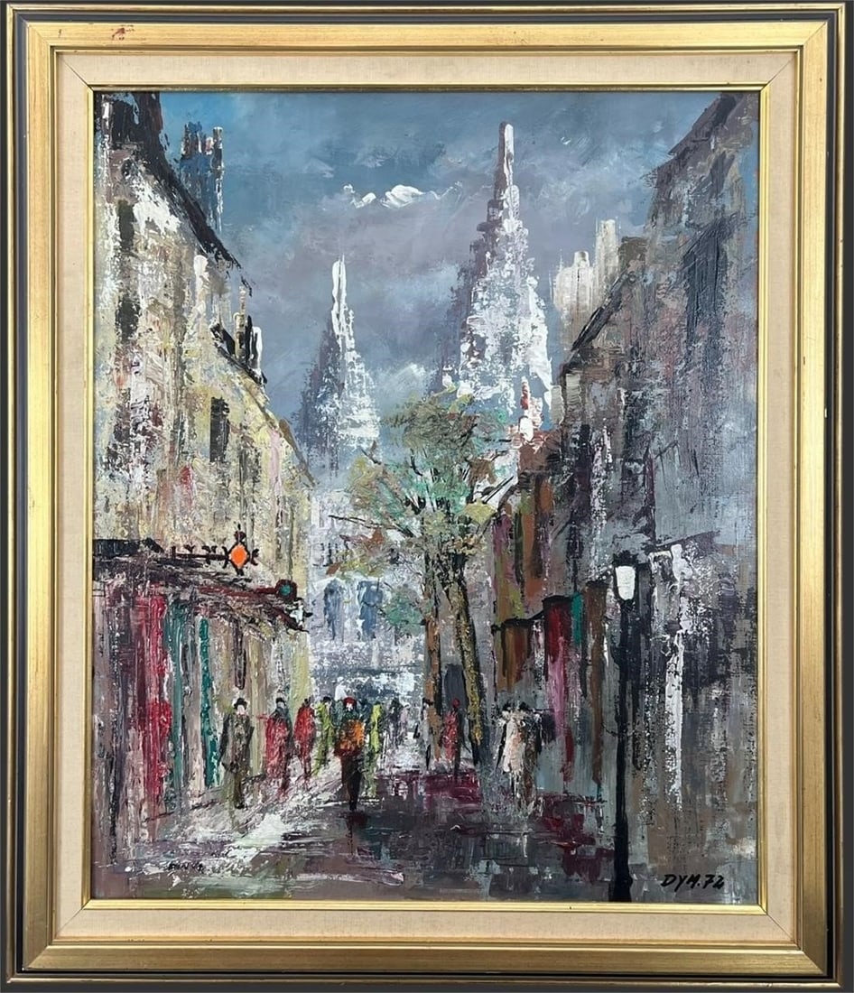 Signed 1972 Impressionist City Street Oil Painting (1 of 6)