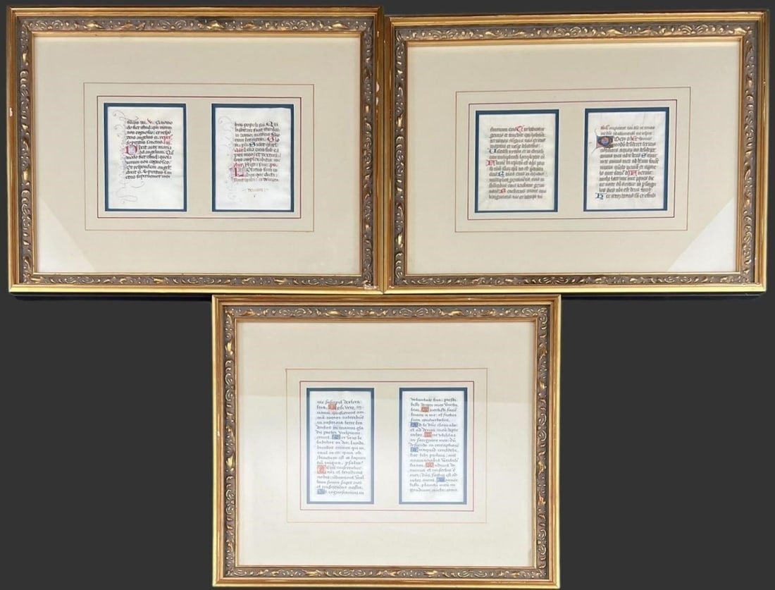 Three Framed Medieval Book of Hours Vellum Leaves (1 of 8)