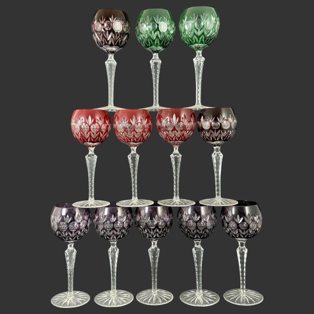 Colored Bohemian Cut-to-Clear Glass Wine Goblets (1 of 7)