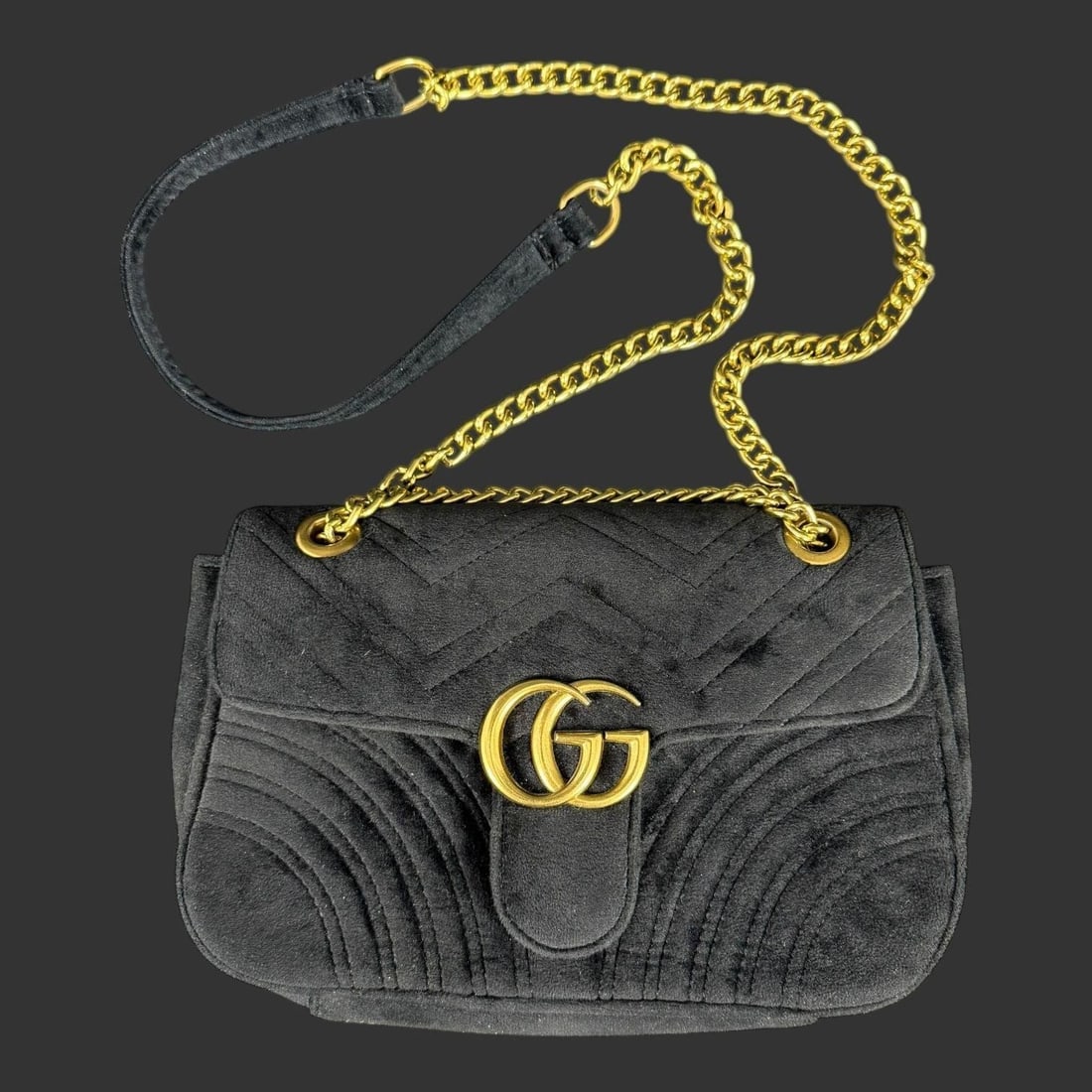 Gucci GG Marmont Black Velvet Chain Shoulder Bag (1 of 8)