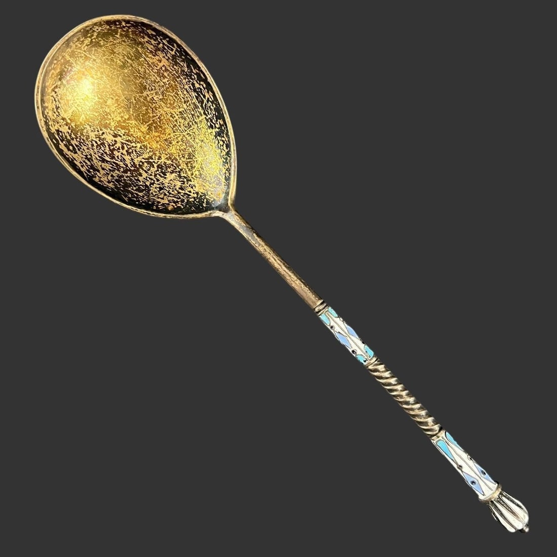 Russian 84 Silver Gilt Enamel Floral Spoon (1 of 6)