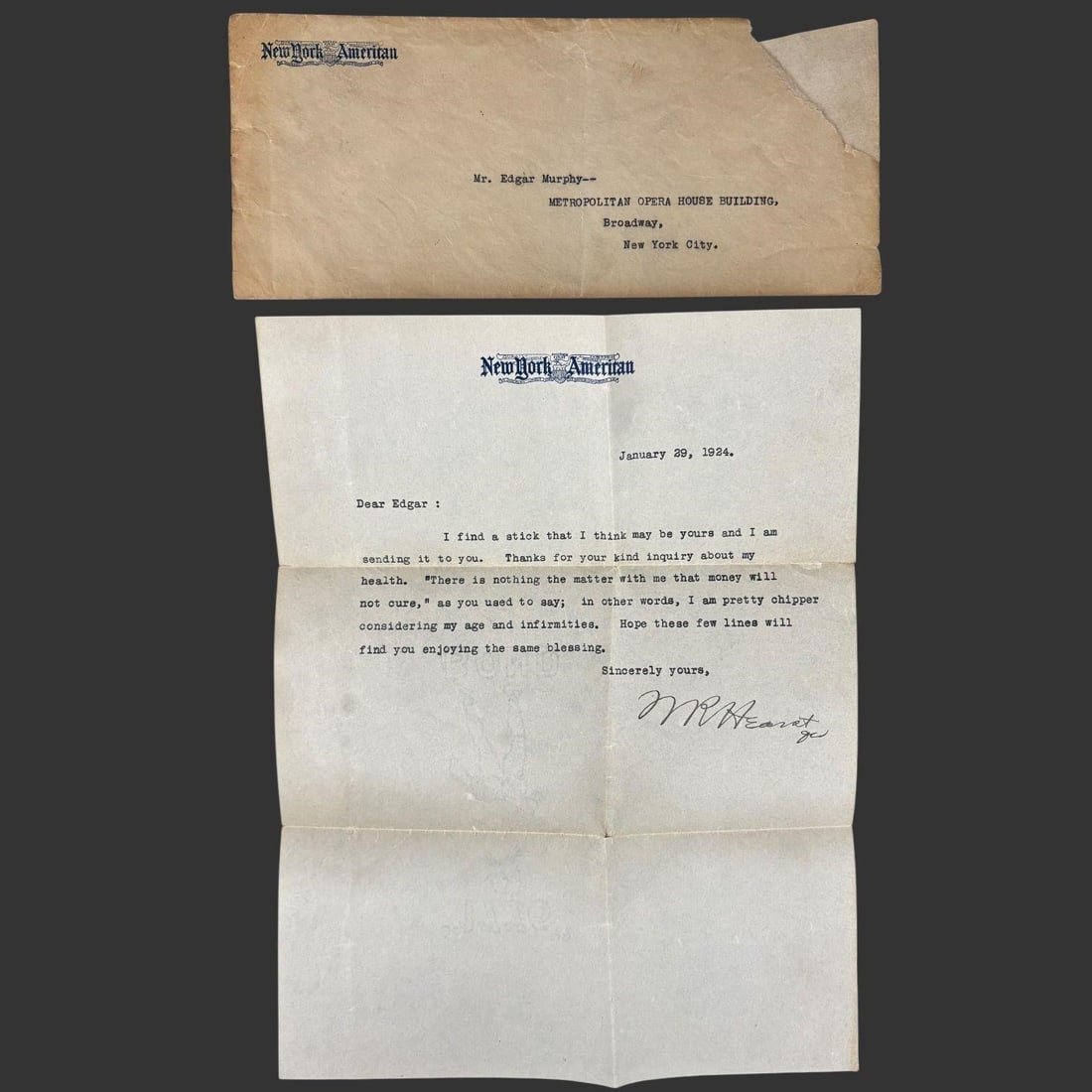 1924 William Randolph Hearst Jr. Typed Letter (1 of 8)
