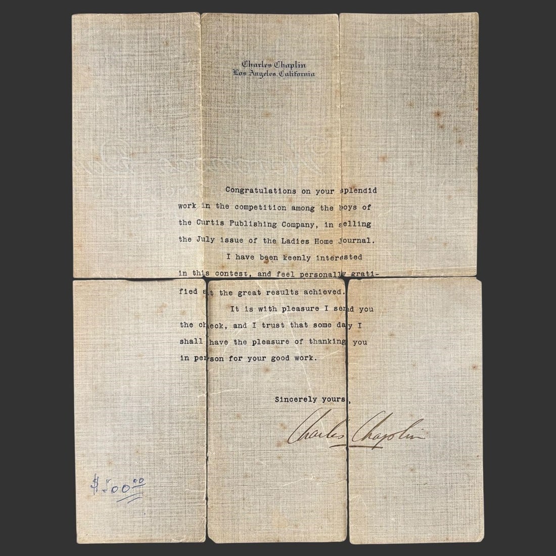 Charles Chaplin Typed Letter Signed, Los Angeles (1 of 7)