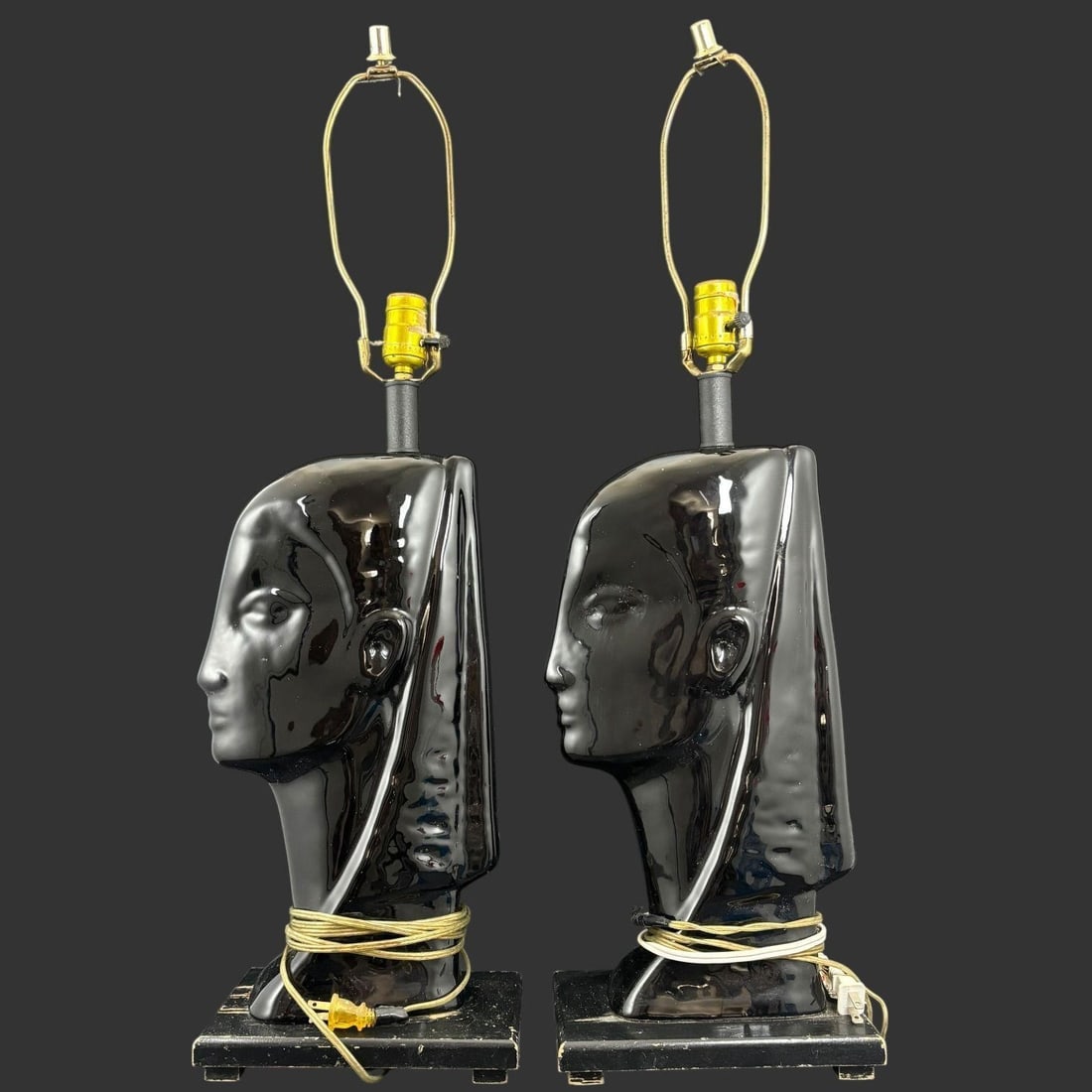Pair Art Deco Style Egyptian Revival Head Lamps (1 of 5)
