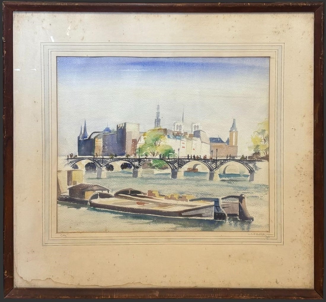 Framed Signed Watercolor Cityscape "Cité" (1 of 5)