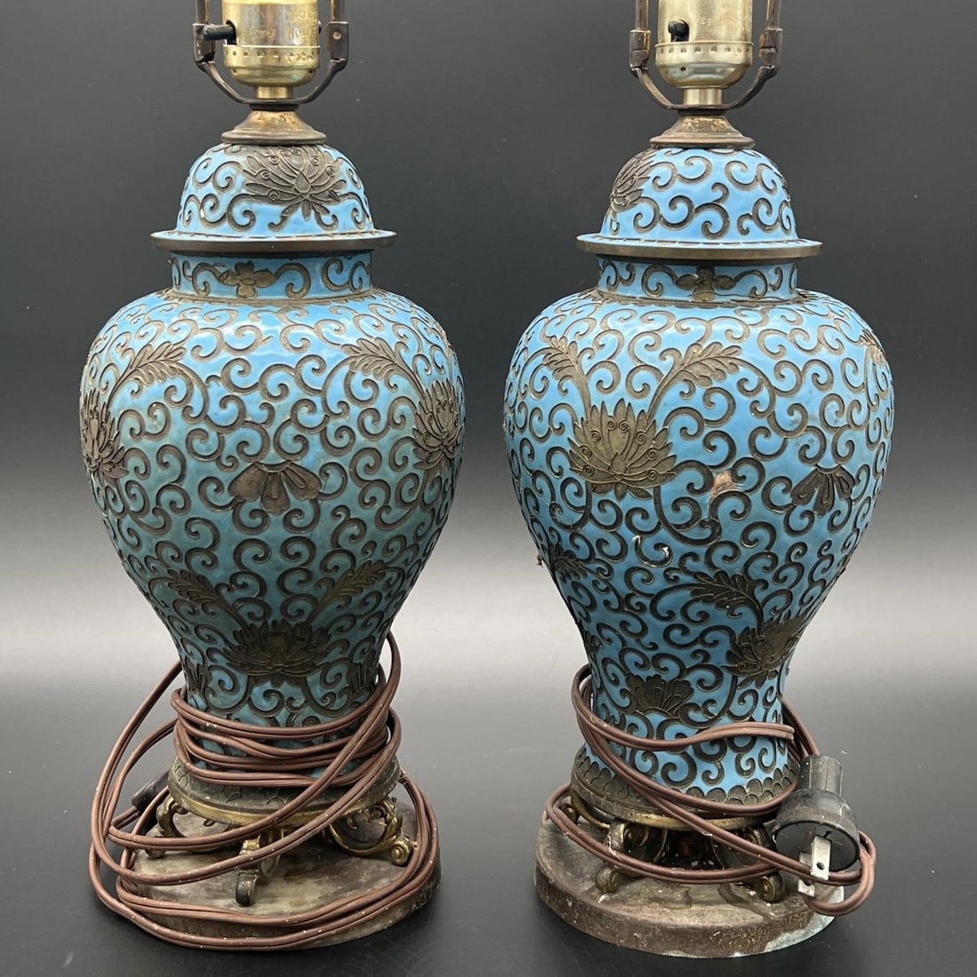 Pair of Chinese Cloisonne Converted Vase Lamps (1 of 5)