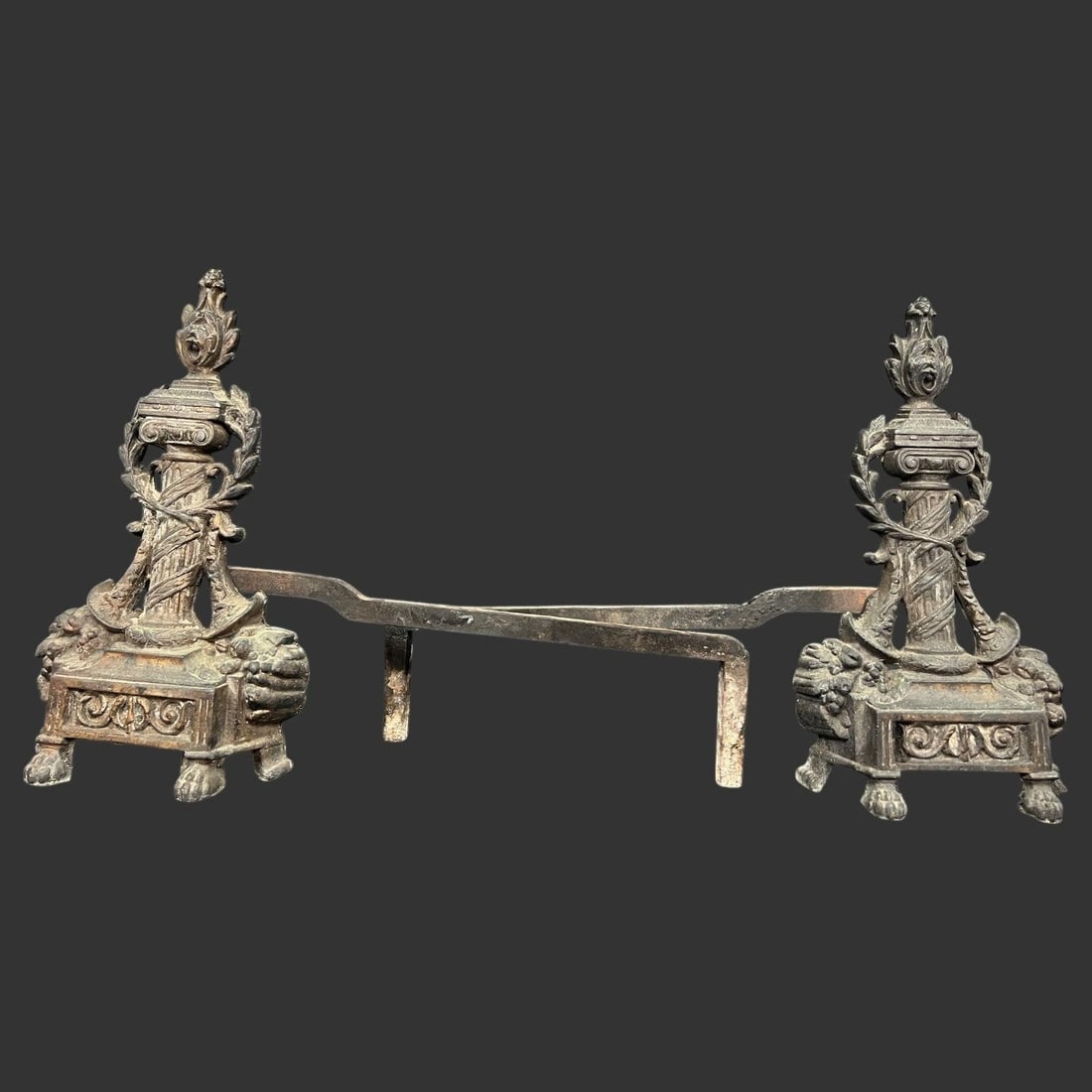 Pair of Antique Neoclassical Cast Iron Andirons (1 of 9)