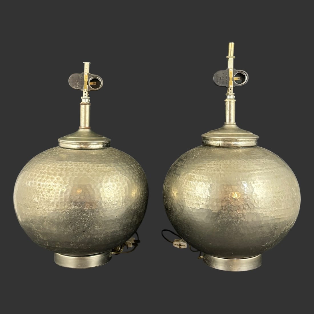 Pair of MCM Modern Hammered Brass Globe Table Lamps (1 of 6)