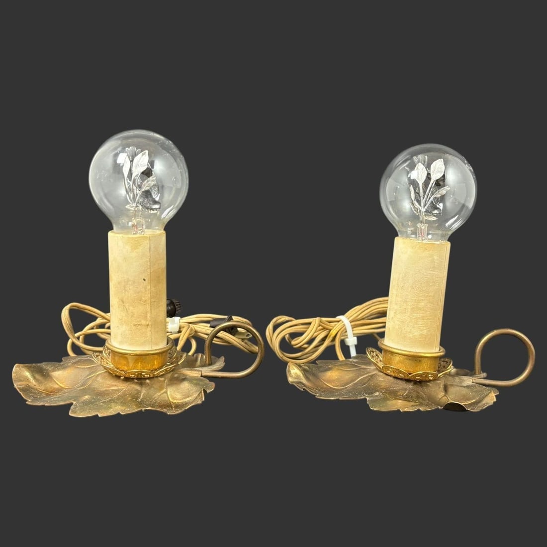 Antique Pair of Floral Motif Table Lamps with Decorative Bulbs (1 of 6)