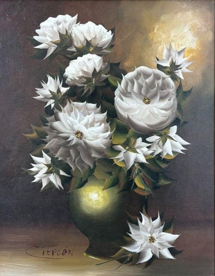 Floral Still Life Oil Painting Signed Citeon Carved Gilt Frame (1 of 6)