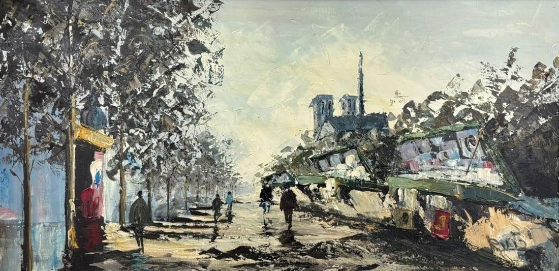 Mid Century European Street Scene Oil Painting (1 of 5)