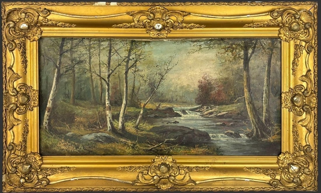 Frederick Matzow (1871–1941) Oil on Canvas Woodland Stream Landscape (1 of 10)
