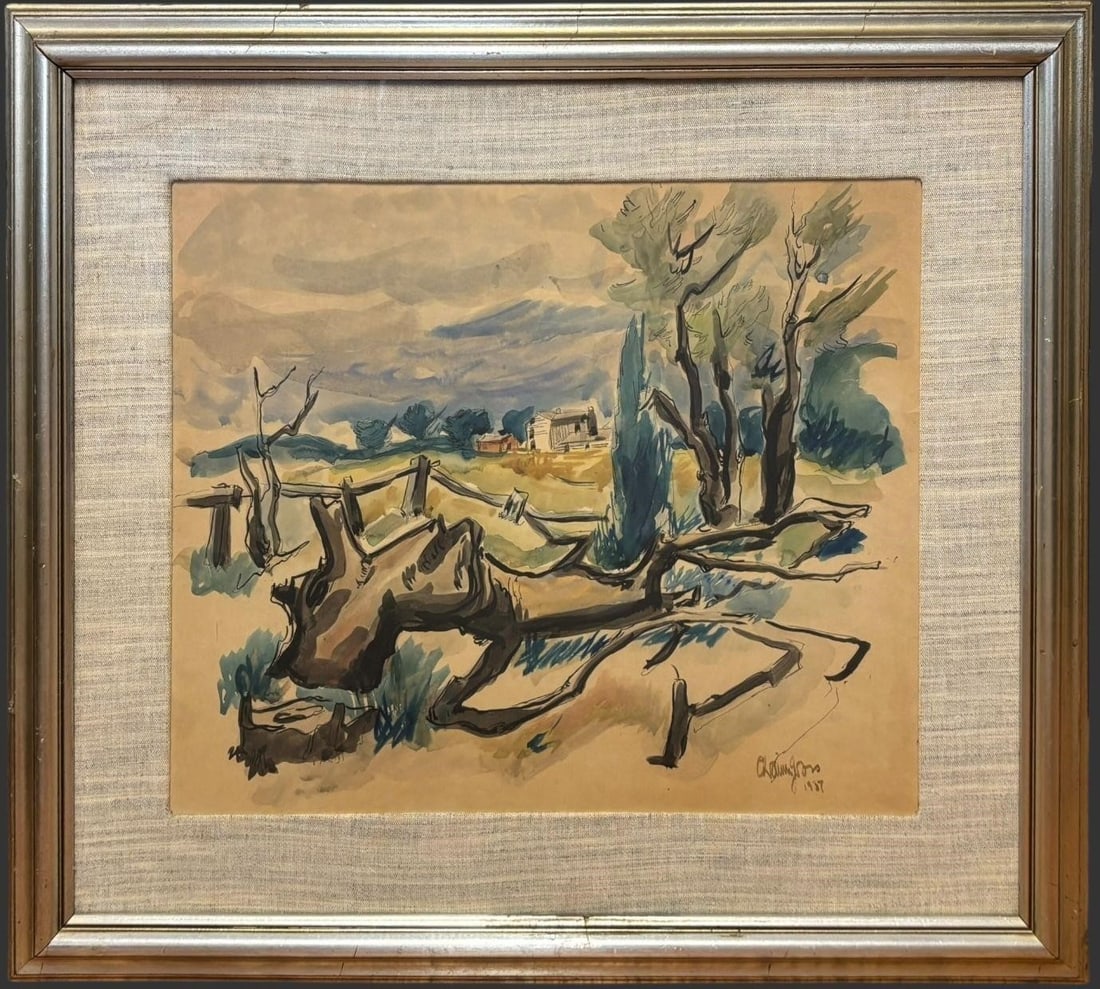 Chaim Gross (1902-1991) 1937 Landscape Watercolor (1 of 5)