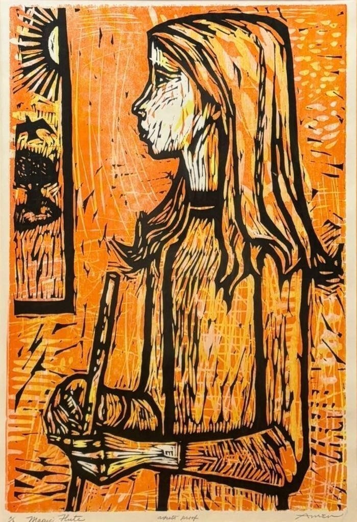 Irving Amen "Magic Flute" Woodcut Print (1 of 6)