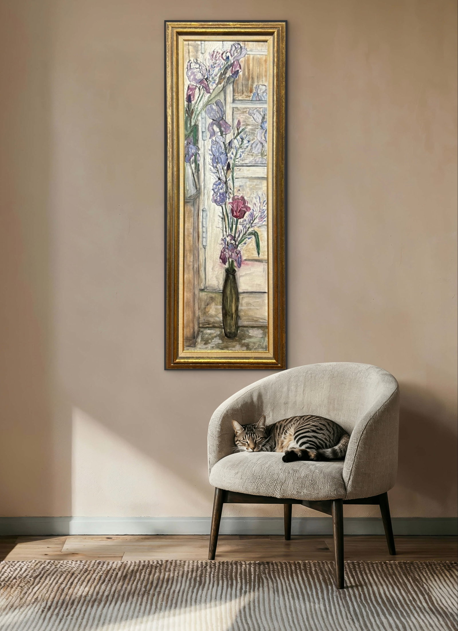 Floral Still Life Oil Painting, Irises in Vase (1 of 6)