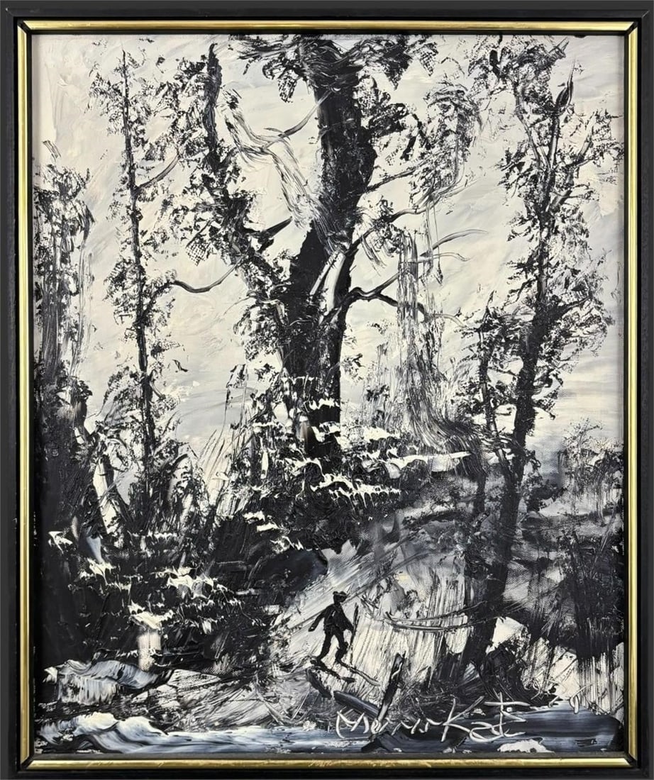 Modernist Black & White Forest Landscape Oil Painting by Morris Katz (1 of 6)