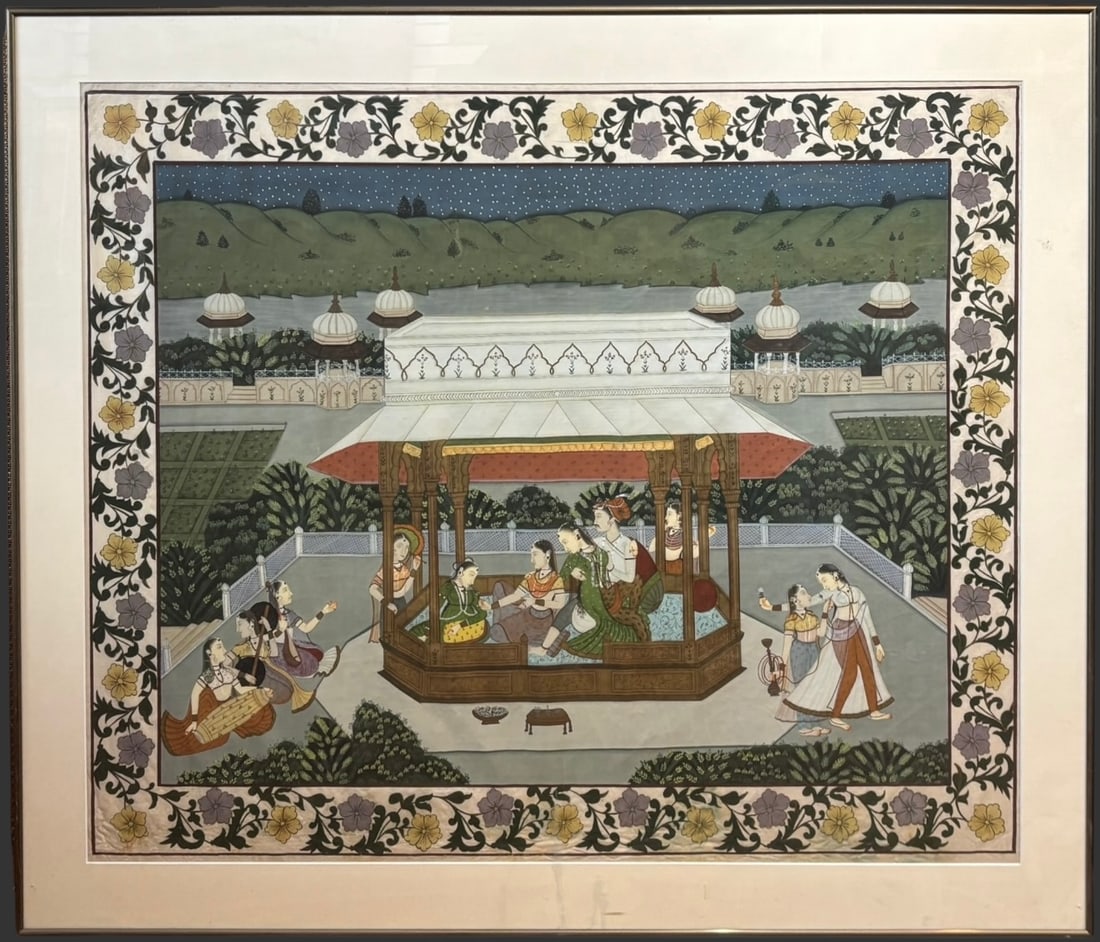 Indo-Persian Mughal Prince & Princess Large Print on Silk