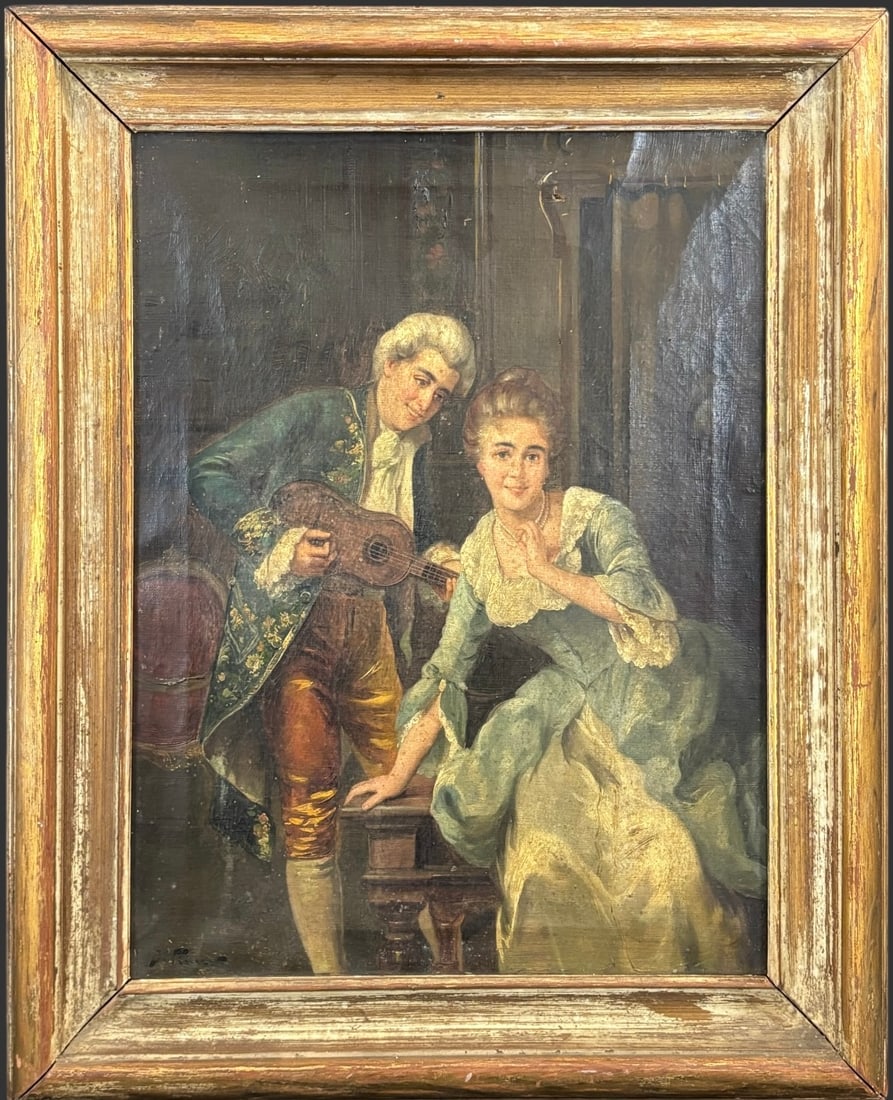 18th Century Style Genre Oil Painting of Courtship Scene (1 of 6)