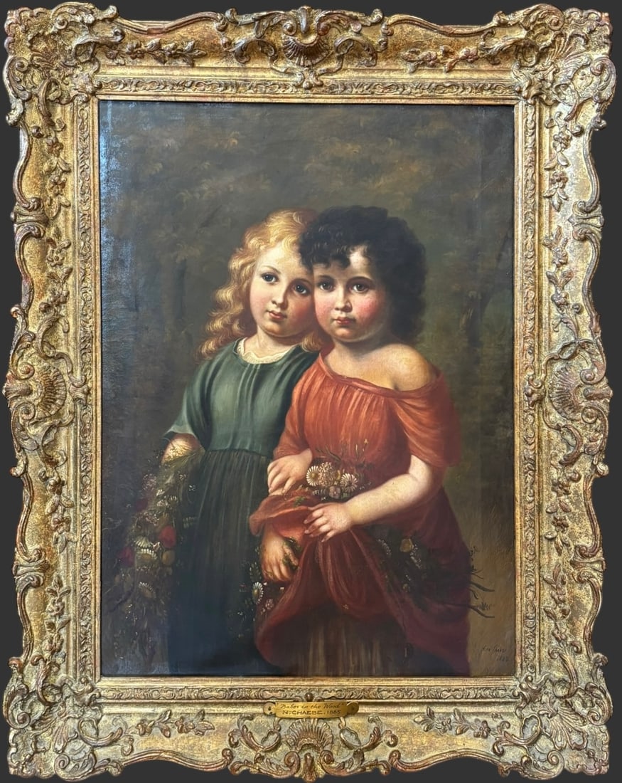 N. Chaese 'Babes in the Wood' Painting On Canvas, 1885: A charming late 19t