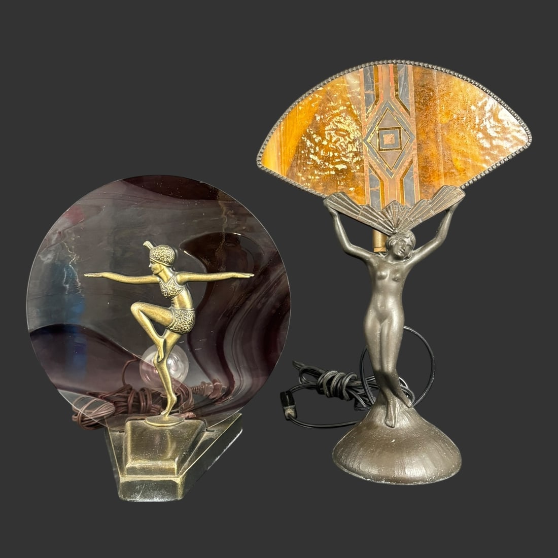 Lot of Art Deco Style Figural Lamps with Slag Glass Shades (1 of 9)