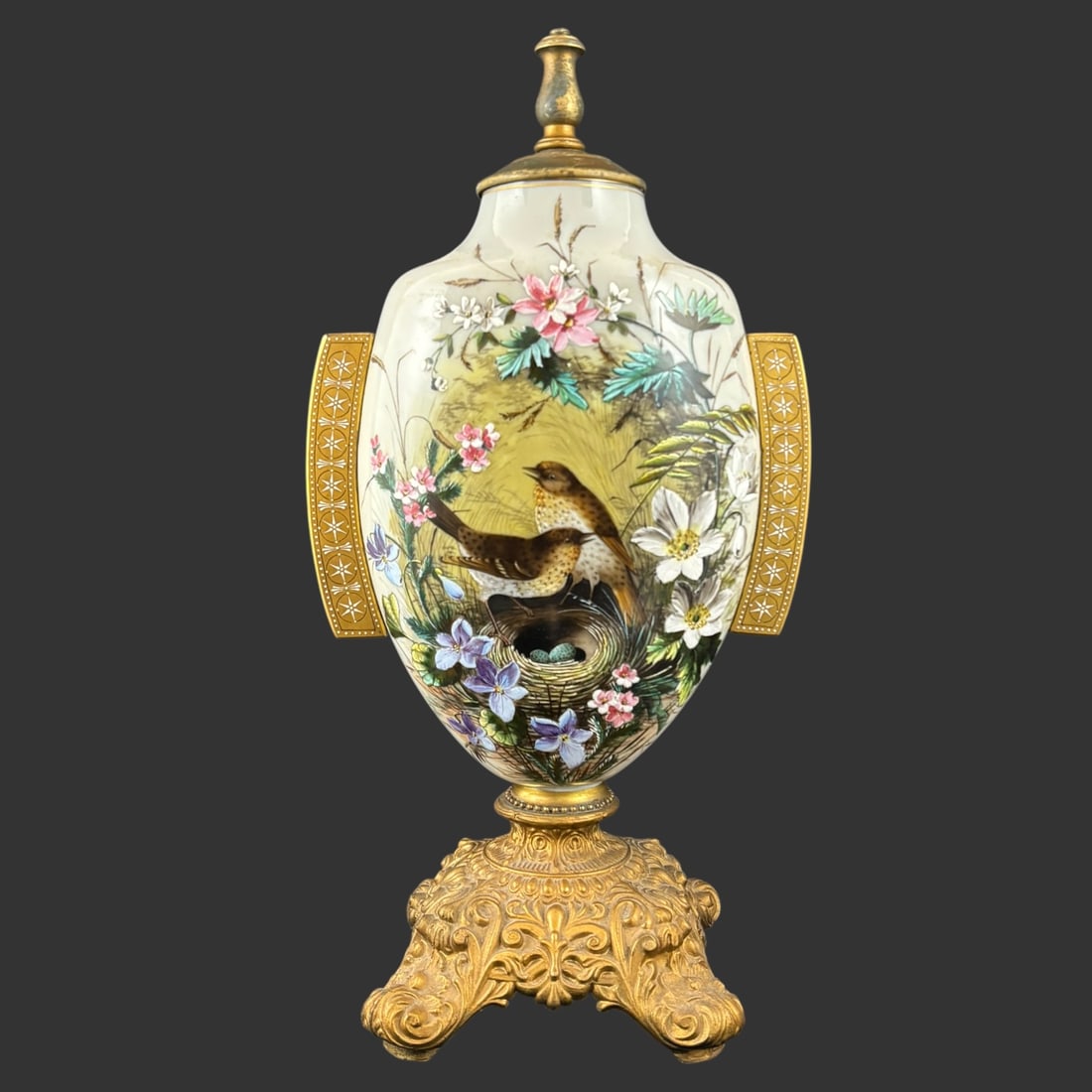 Antique Hand-Painted Opaline Glass Urn Vase Converted Lamp (1 of 7)