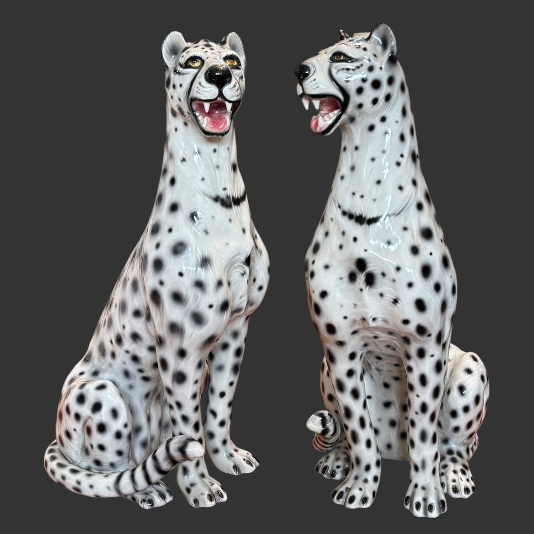 Pair of Italian Capodimonte Large Porcelain Cheetah Figurines 35" Tall (1 of 9)