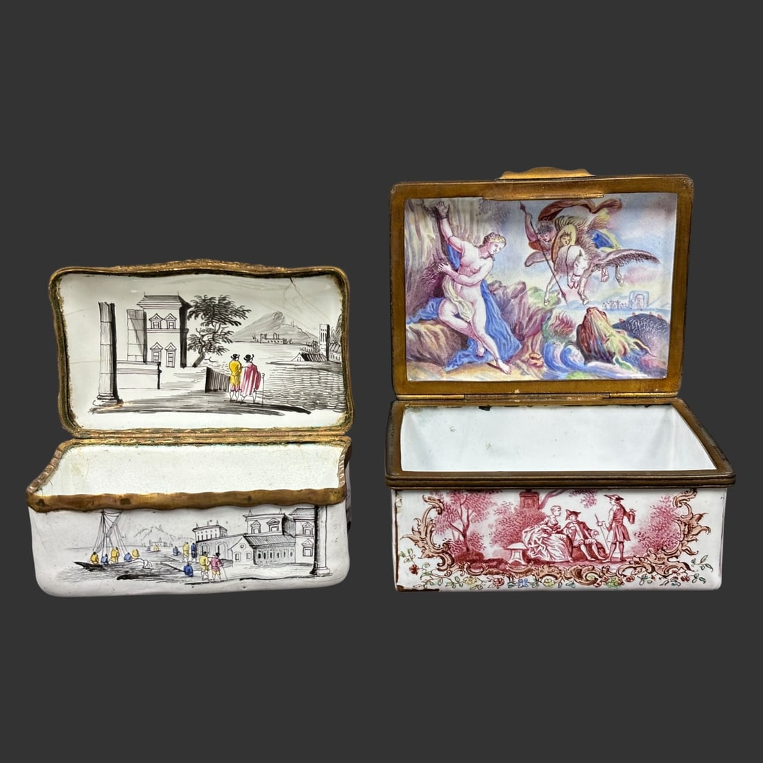 Pair of Antique Enamel on Copper Trinket Boxes with Gilt Mounts (1 of 14)