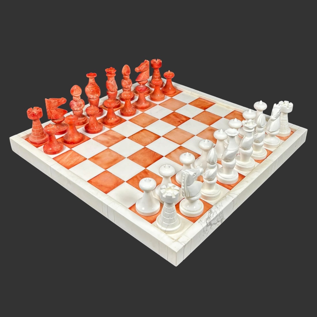 Vintage Italian Marble Chess Set with Inlaid Board, w/ Box (1 of 15)