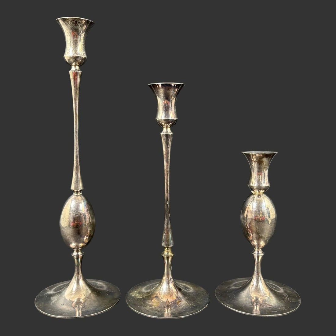 Set of 3 MCM Muehling Silver Modernist Candlesticks (1 of 6)