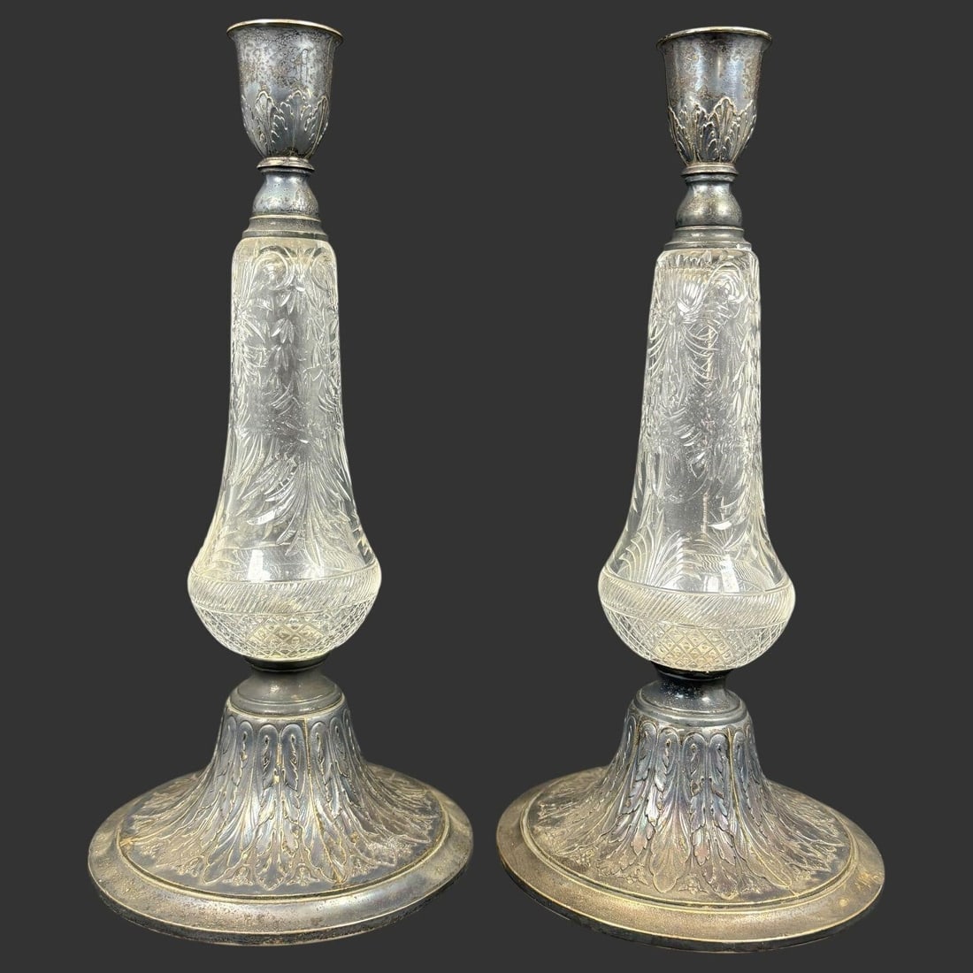 Pair Gorham Sterling Silver & Crystal Glass Candlesticks (1 of 6)