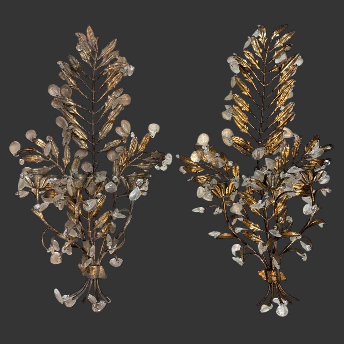 Pair Of Antique Italian Gilt Tole Chandelier With Crystals (1 of 7)