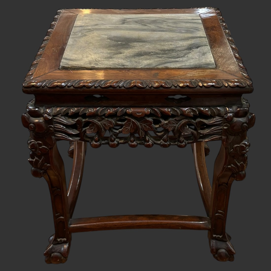 Chinese Carved Hardwood Marble Top Stand / Side Table (1 of 8)