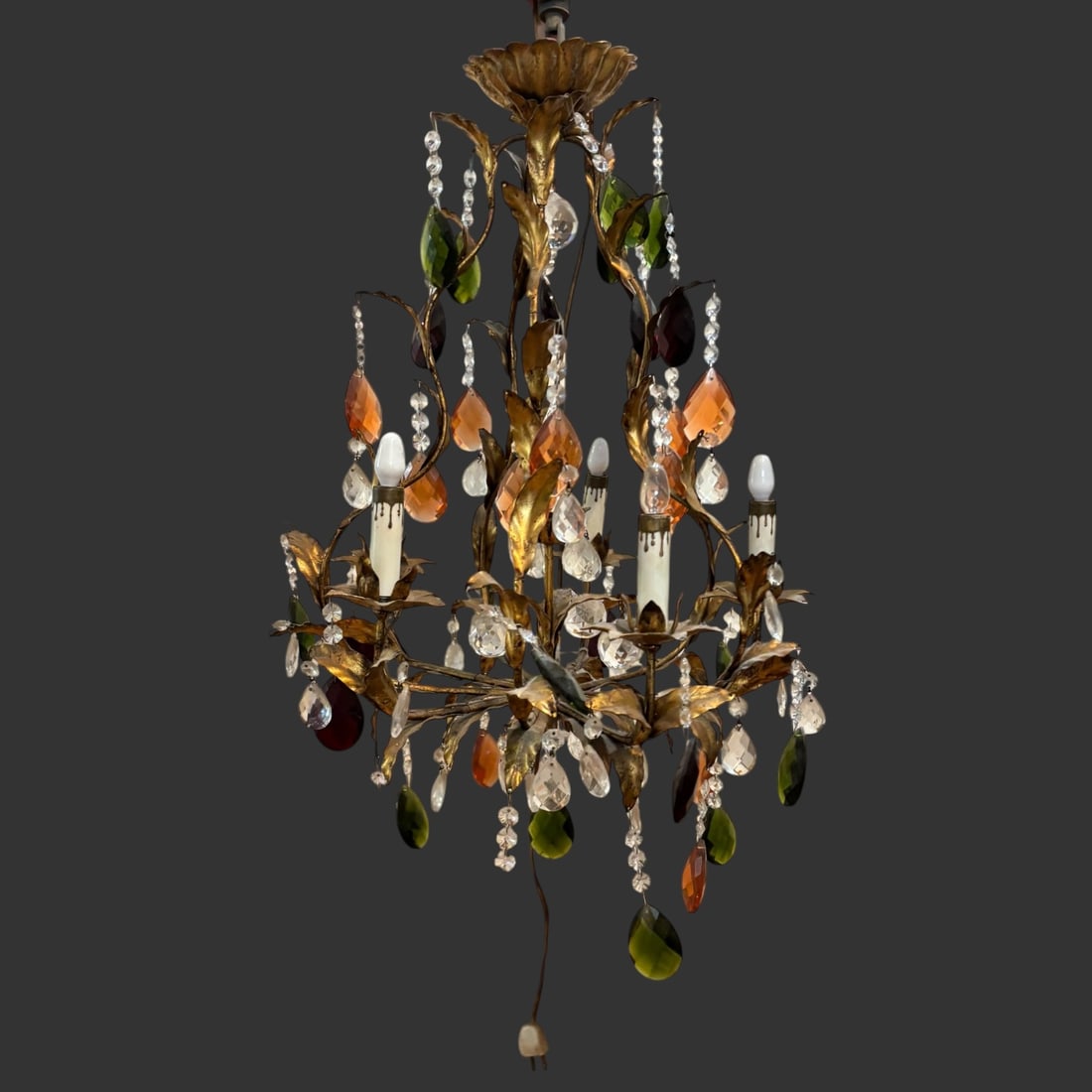 Italian Gilt Tole Chandelier With Crystals (1 of 4)