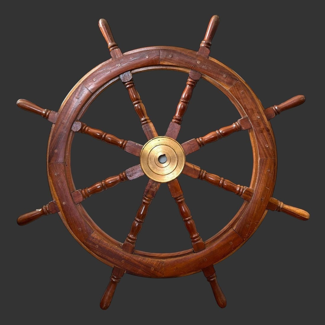 Wooden Ship's Helm Steering Wheel with Brass Hub (1 of 3)
