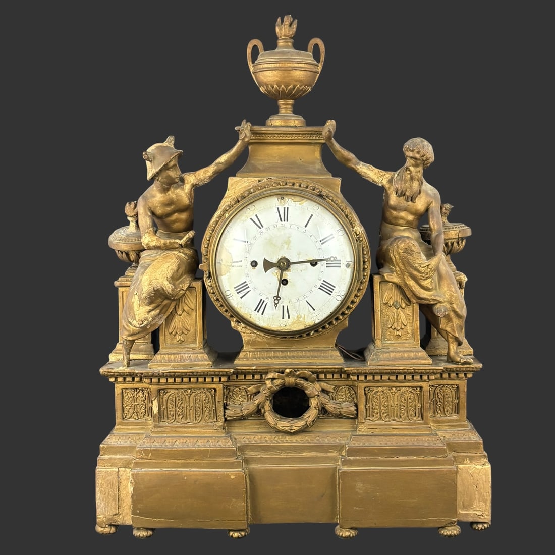 Antique French Wooden Figural Mantel Clock with Twin Classical Figures (1 of 12)