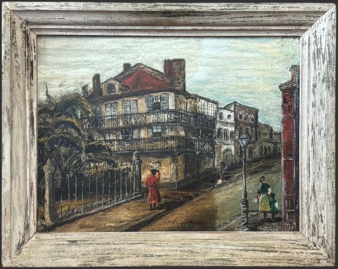 Vintage Street Scene Painting Illegibly Signed Impressionist Style (1 of 4)