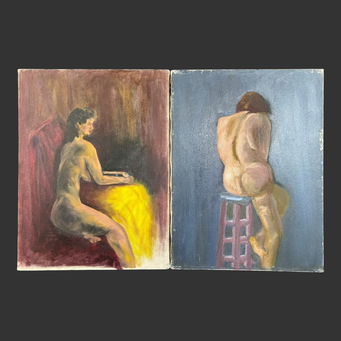 Pair of Signed “Fredrik?? Nude Figure Oil Paintings on Canvas (1 of 4)