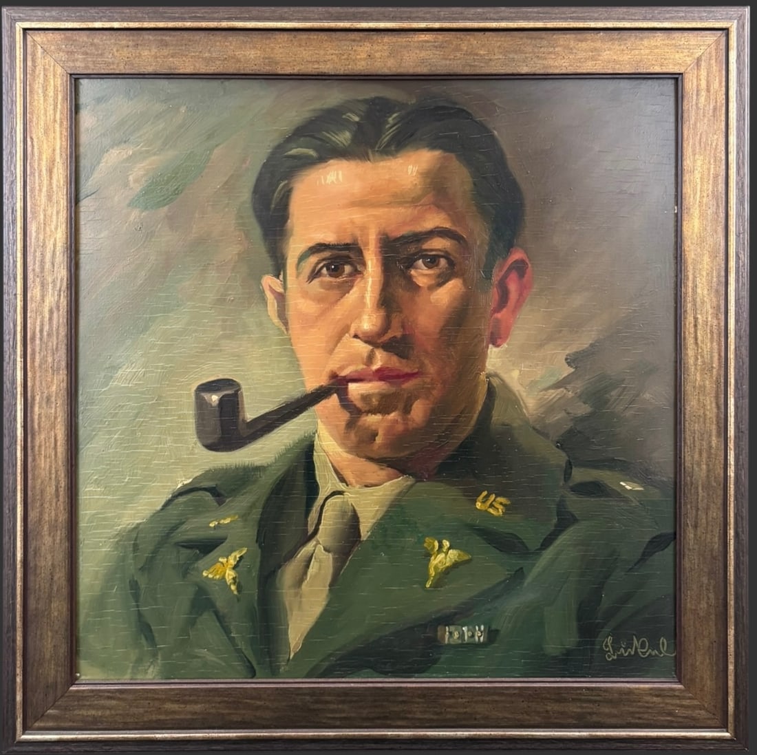 Framed Mid-Century Military Officer Portrait Oil Painting (1 of 4)