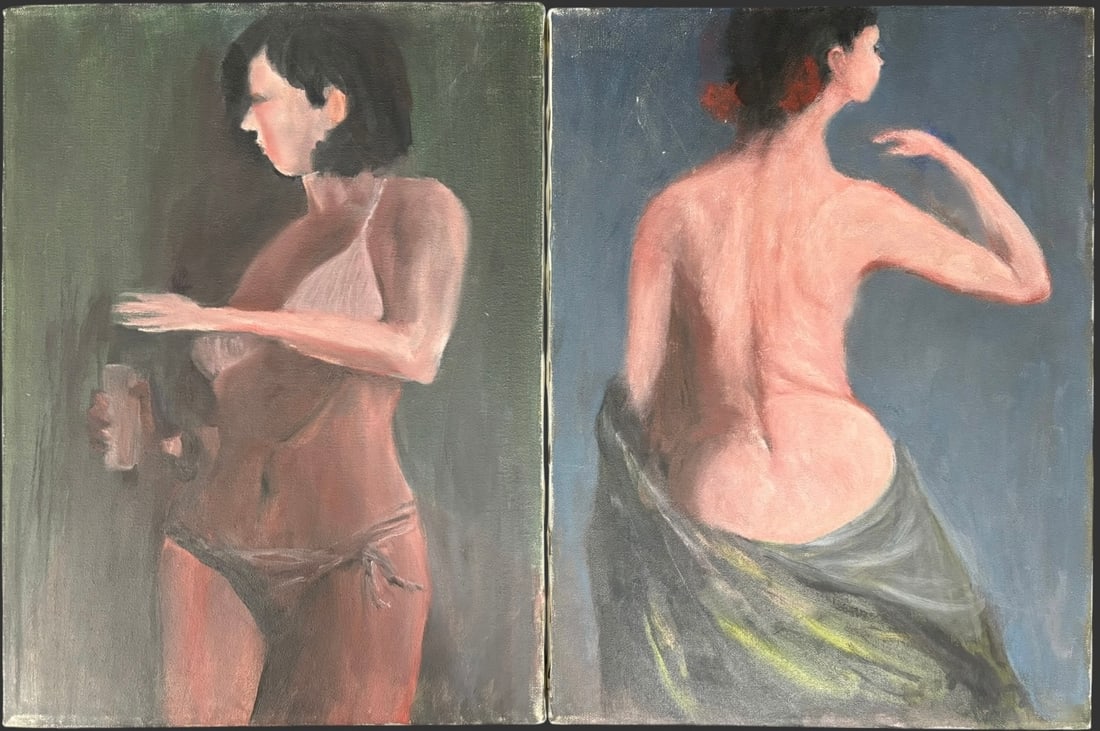 Pair of Signed Contemporary Figurative Nude Oil Paintings (1 of 5)