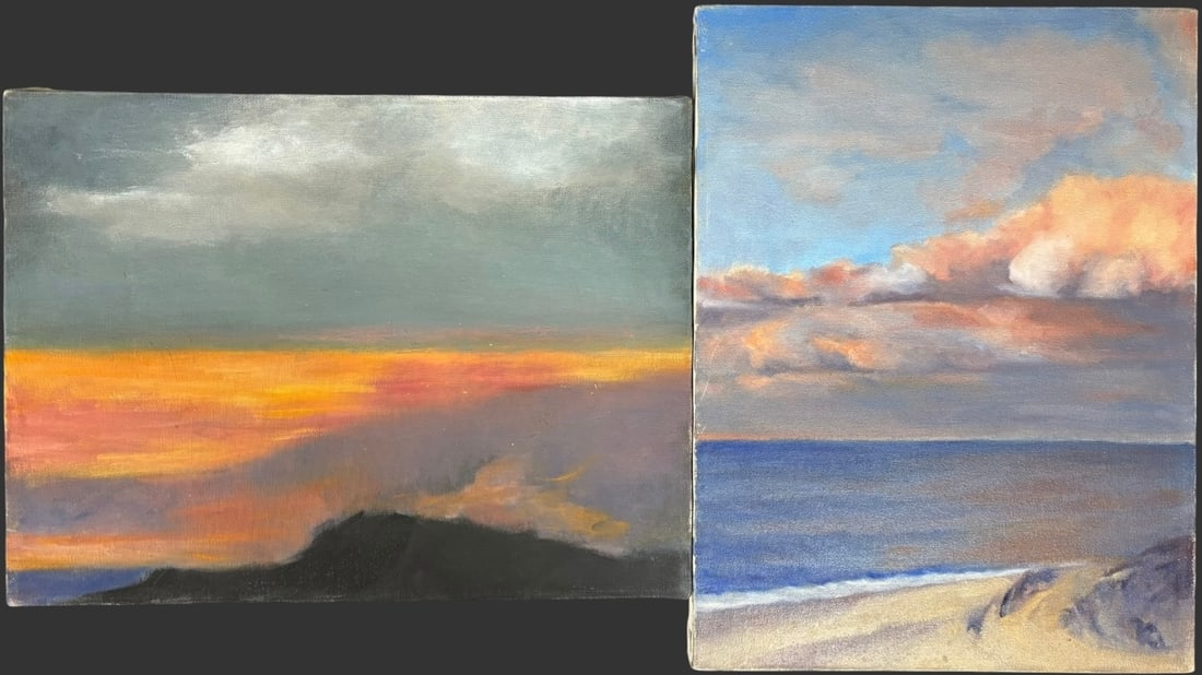 Pair of Contemporary Landscape Oil Paintings on Canvas: Thi