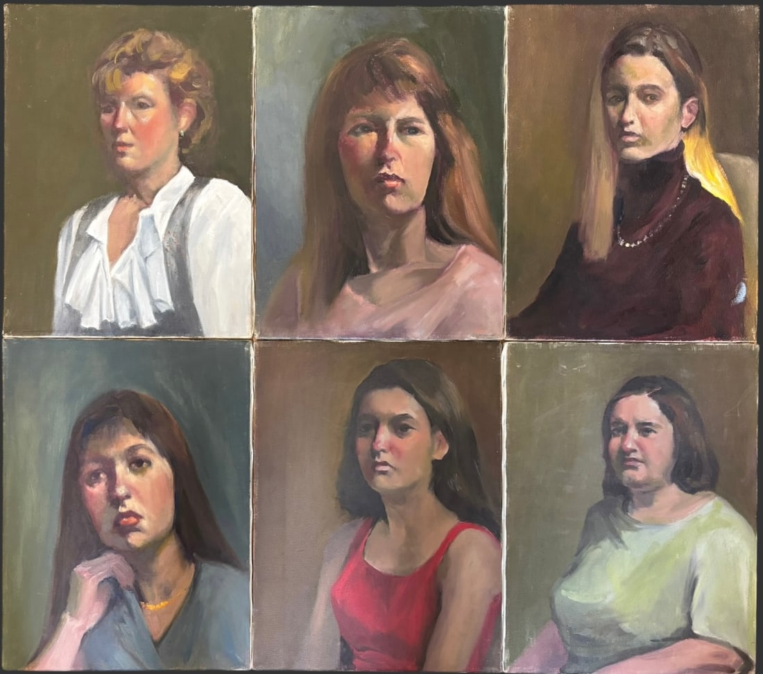 Collection of Six Contemporary Female Oil Portrait Studies on Canvas (1 of 8)