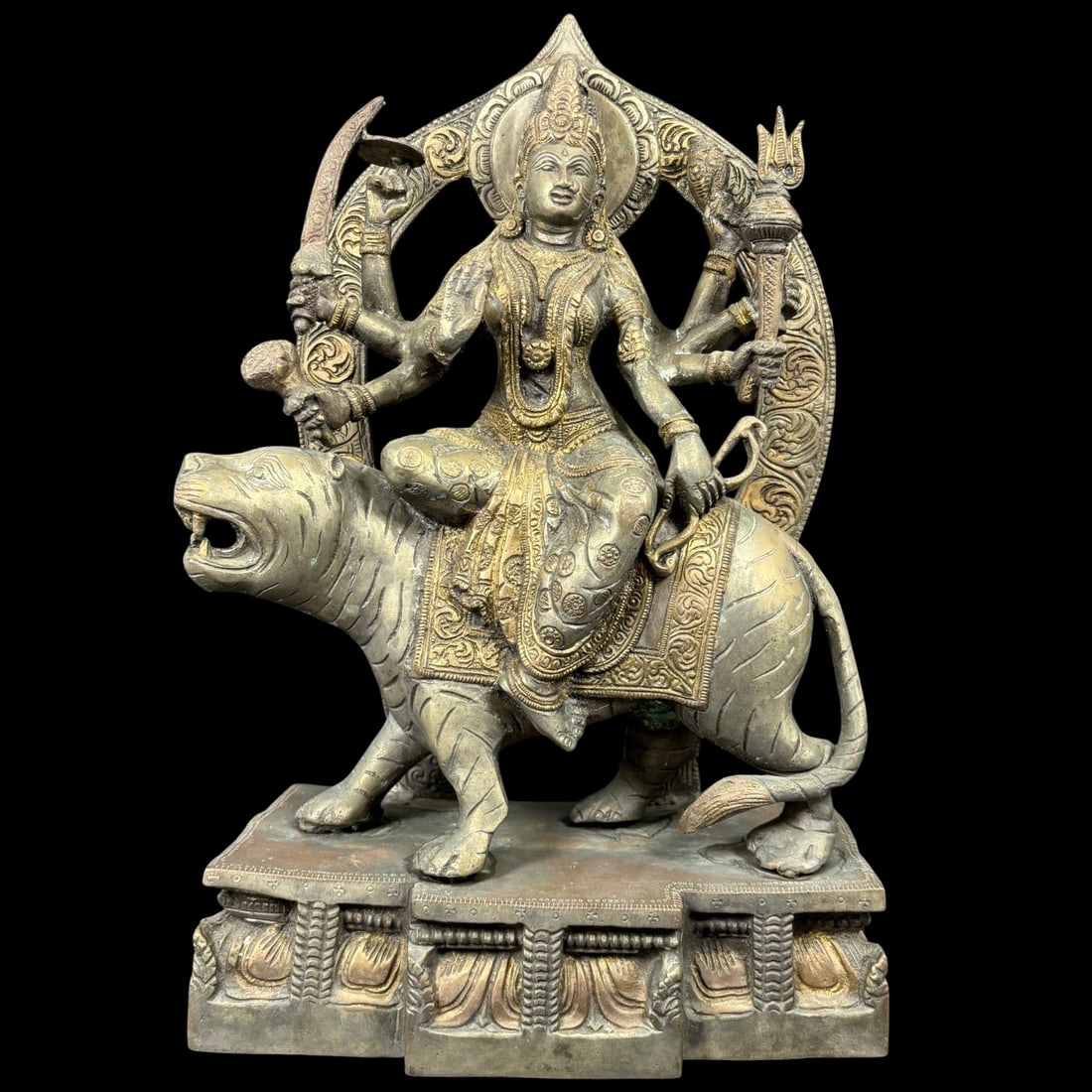 Large Indian Durga Riding Tiger Sculpture with Prabhavali Arch (1 of 8)