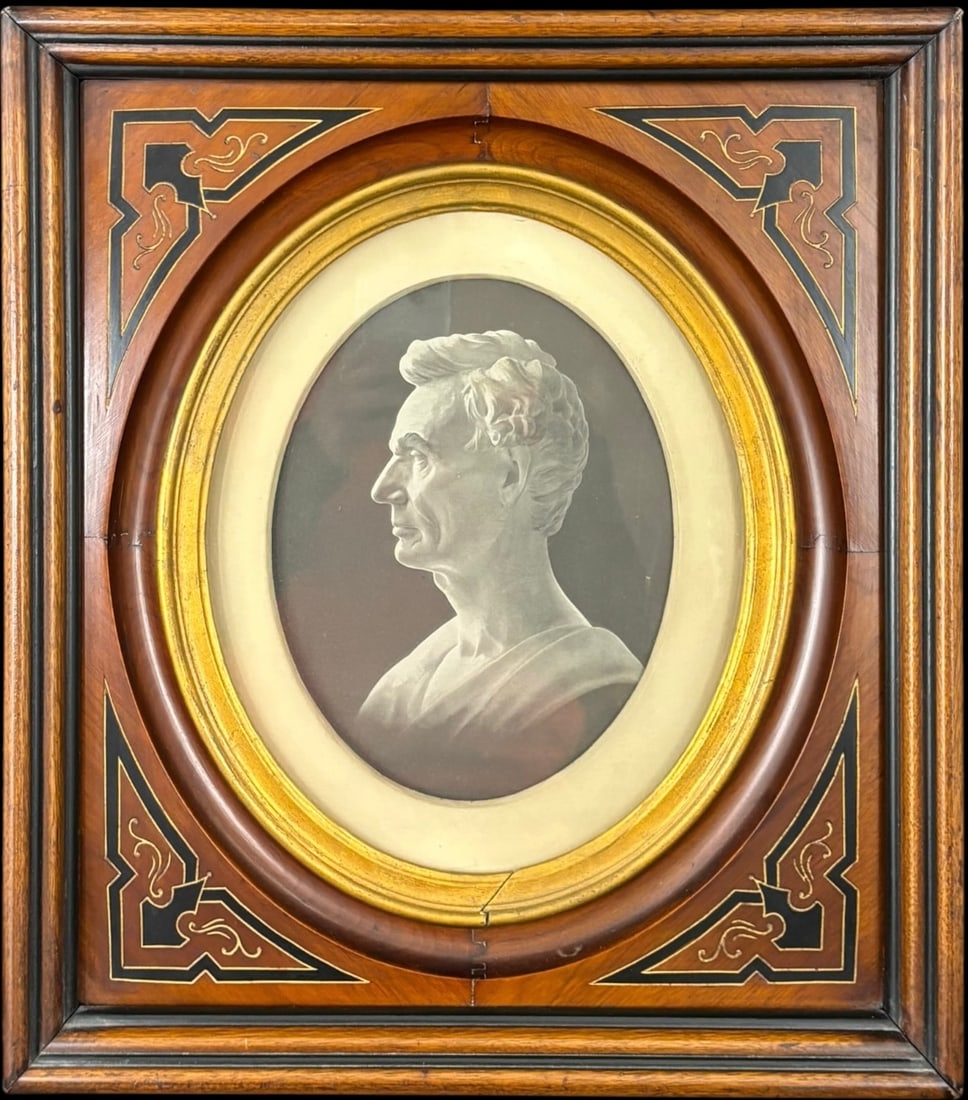 Abraham Lincoln Profile Portrait Oval Gilt Mat Decorative Inlaid Wood Frame (1 of 4)