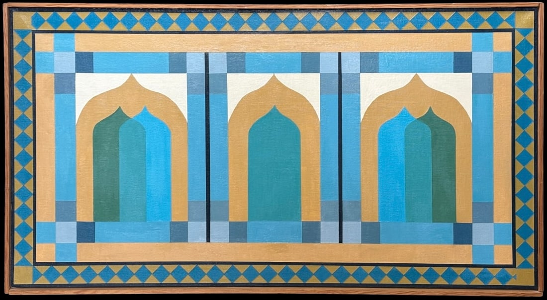 Signed Geometric Architectural Abstract Oil on Canvas (1 of 3)