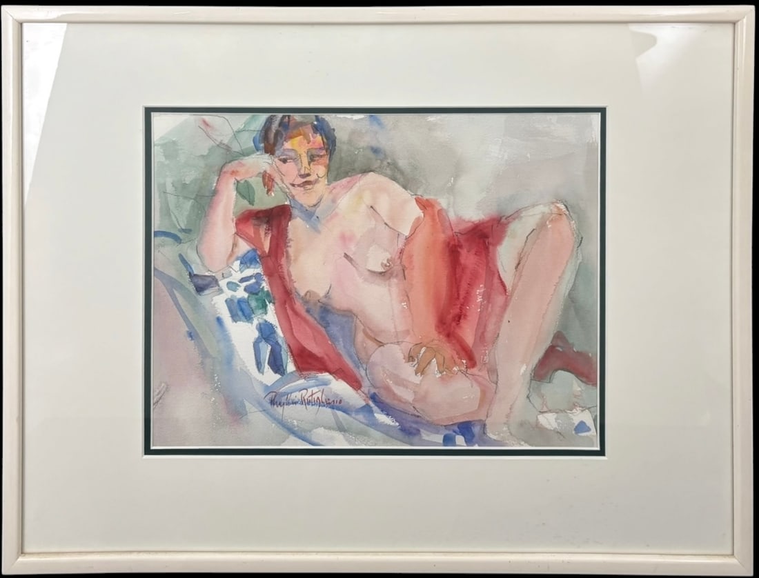 Phyllis Rutigliaho Signed Watercolor Reclining Nude Figure Study (1 of 4)