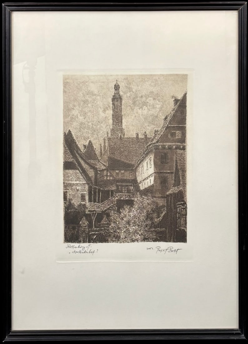 Otto Ferdinand Probst Signed Etching of Rothenburg ob der Tauber “Apothekehof (1 of 5)