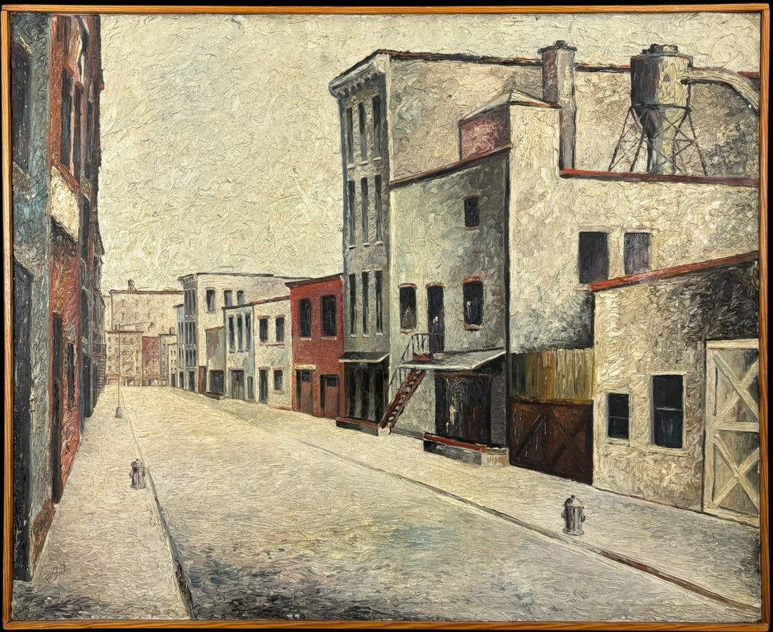 Signed Fred Belli Impasto Urban Street Scene Oil Painting (1 of 4)
