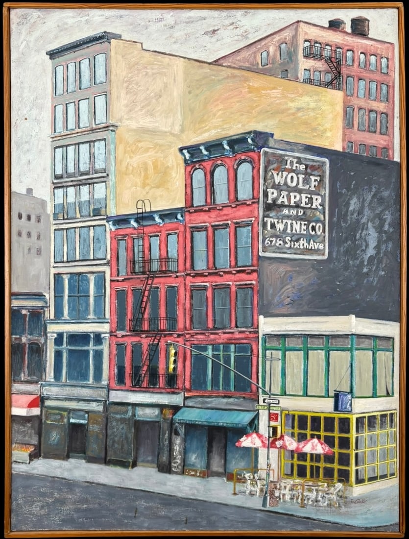 Fred Belli Mid-Century New York City Street Scene Oil Painting on Board (1 of 3)