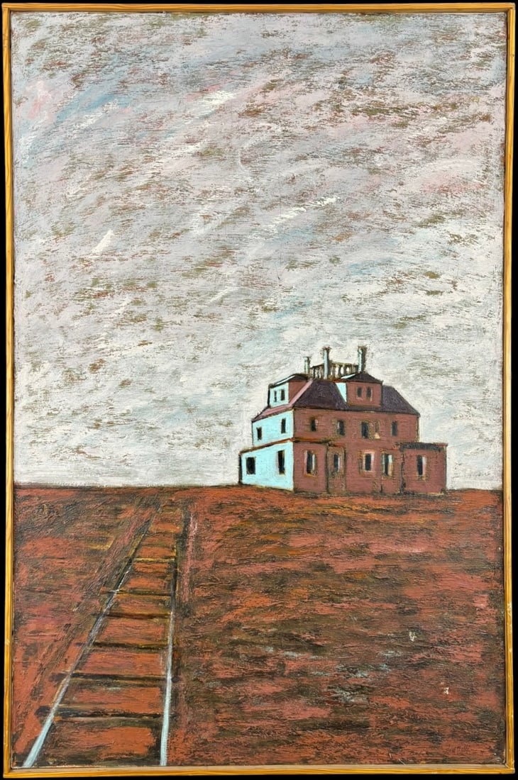 Fred Belli Textured Oil Painting of House and Railroad Tracks (1 of 8)